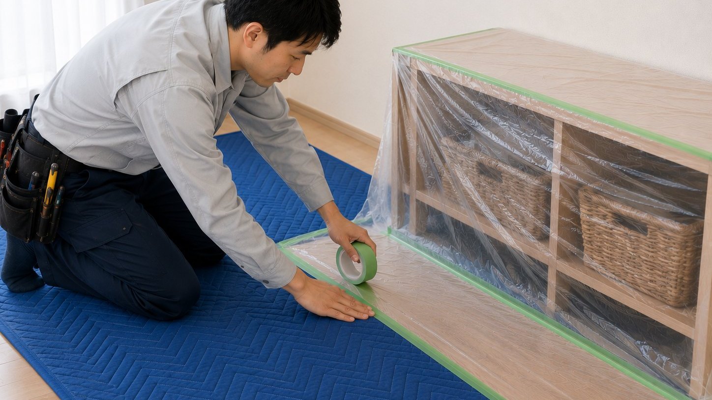床・家具をシートで丁寧に養生