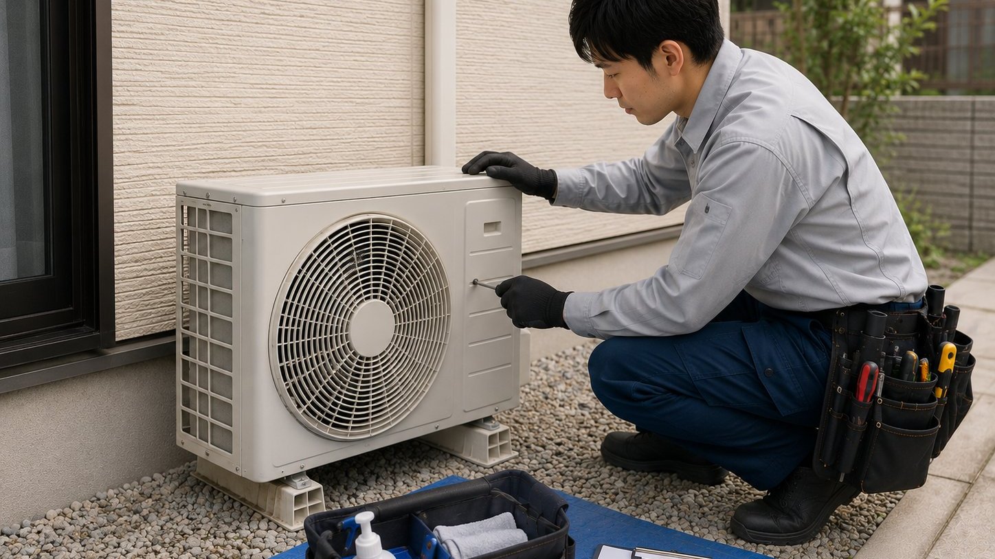 室外機の接続・真空引き・気密チェック